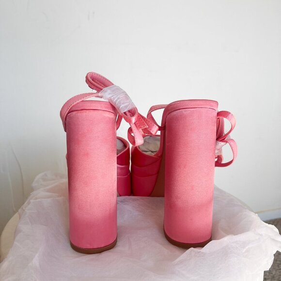 Simmi London Pink Satin Platform Chunky Heel Closed Toe with Buckle Ankle Strap - Picture 8 of 16